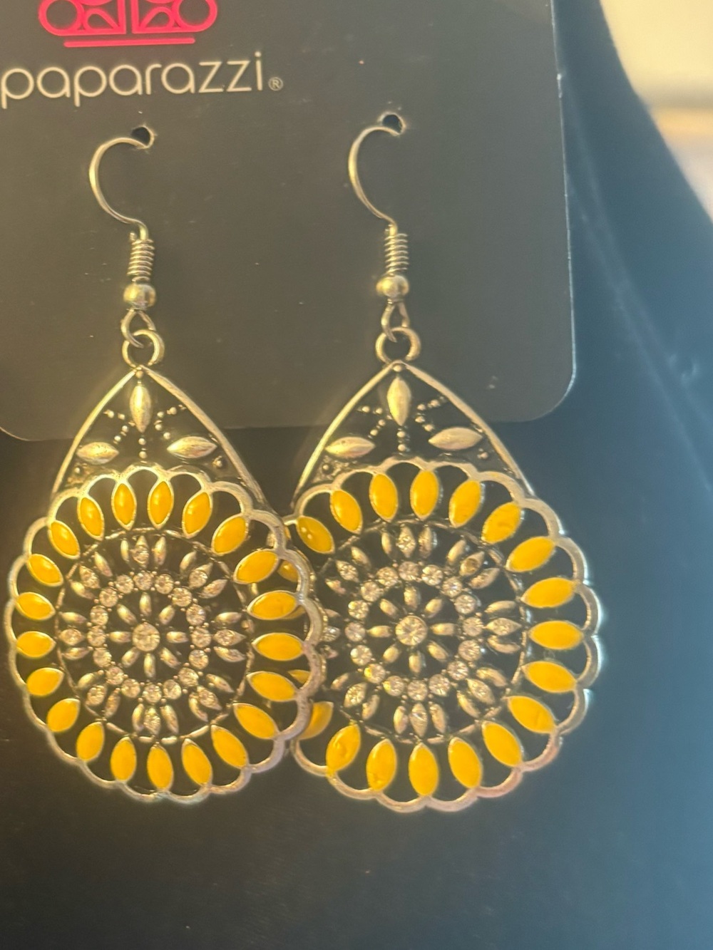 Paparazzi Yellow Sunburst Filigree Drop Earrings